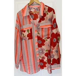 Women’s White Birch 3/4 Sleeve‎ Sheer Button Down Shirt Top Blouse Size 2X Beach